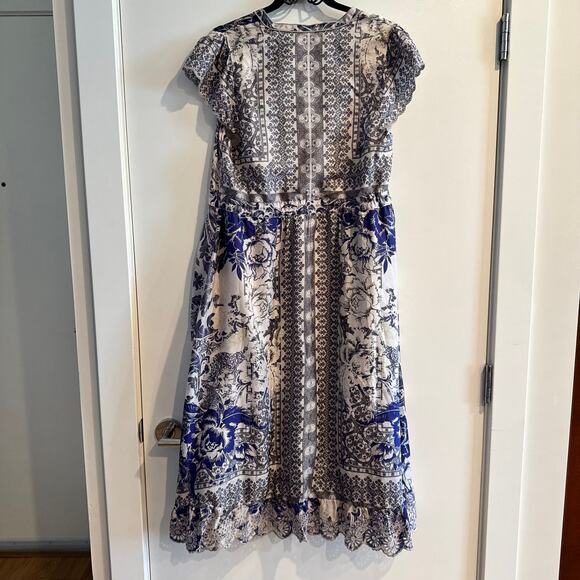 Johnny Was Filo Lucy Silk Midi Dress White Button Tie Waist Embroidered Sz S - Picture 8 of 8